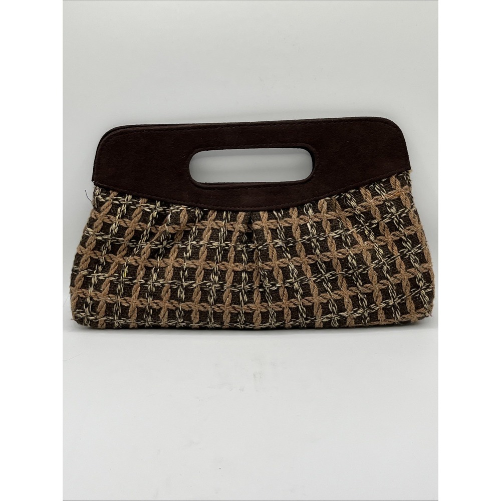 Small Tweed And Suede Clutch Brown And‎ Tan